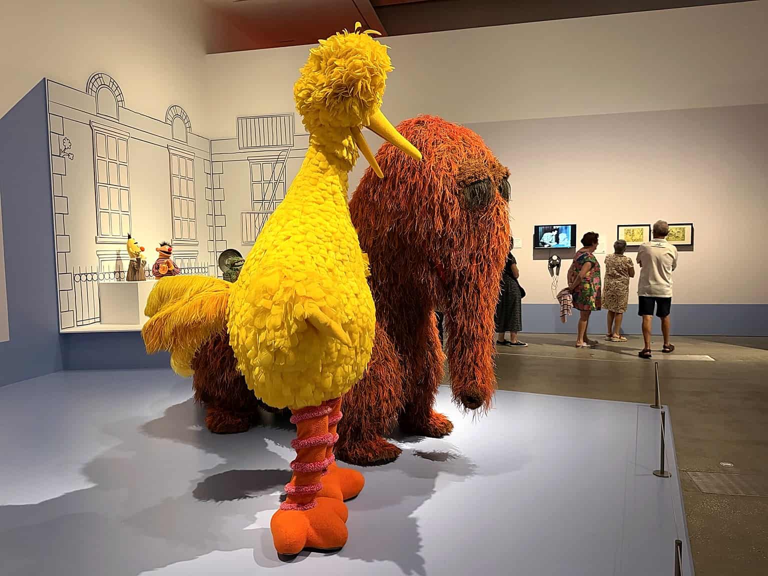 Big Bird and Mr Snuffleupagus on display at the Jim Henson exhibition at GOMA